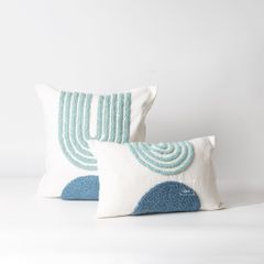 Vỏ Gối Tựa Lưng Canvas Thêu Nổi Hình Học Xanh Ngọc