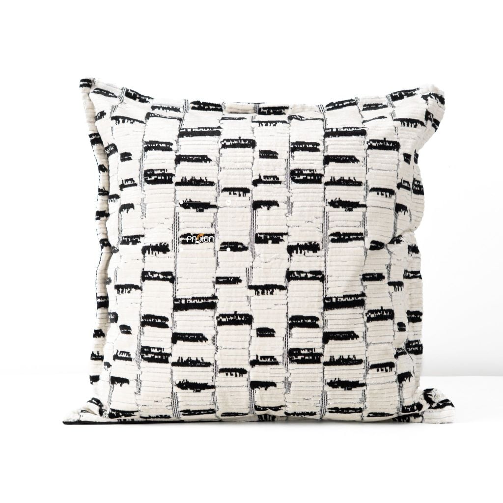 Vỏ Gối Tựa Lưng Nhung Đen Bạc Ánh Kim Vân Hổ