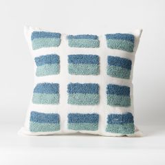 Vỏ Gối Tựa Lưng Canvas Thêu Nổi Hình Học Xanh Ngọc