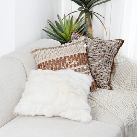 Vỏ Gối Tựa Lưng Vuông Dệt Thủ Công Wabi Sabi Tông Be Cao Cấp