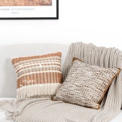 Vỏ Gối Tựa Lưng Vuông Dệt Thủ Công Wabi Sabi Tông Be Cao Cấp