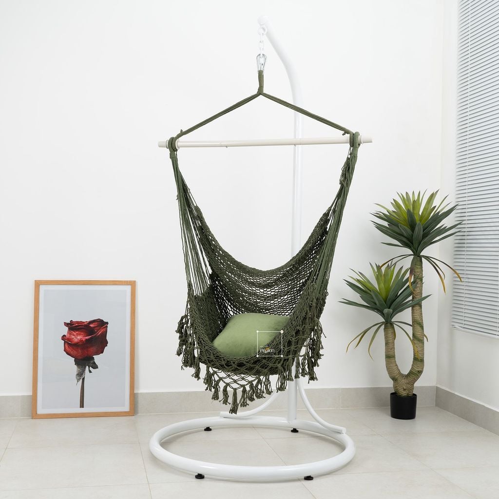 Ghế Võng Lưới Treo Trong Nhà Ngoài Trời Tua Rua Chân Võng