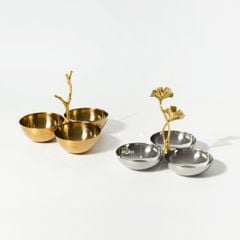 Khay Decor 3 Ngăn Inox Hình Lá Bạch Quả Sang Trọng