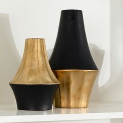Bình Hoa Gốm Đen Phối Điểm Vân Sọc Dọc