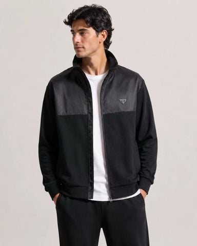 ÁO KHOÁC BLOUSON NAM P D CỔ ĐỨNG PHỐI NYLON – COTTON DỆT KIM, CẤU TRÚC PHÂN MẢNG SẮC NÉT