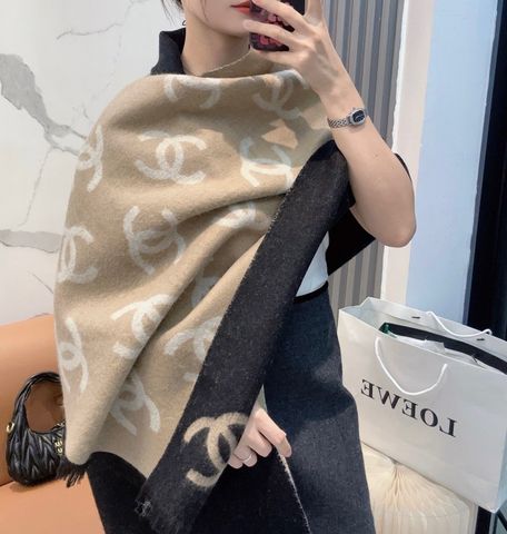 KHĂN CHOÀNG UNISEX CHANE CASHMERE 2 MẶT CC MONOGRAM 70×200