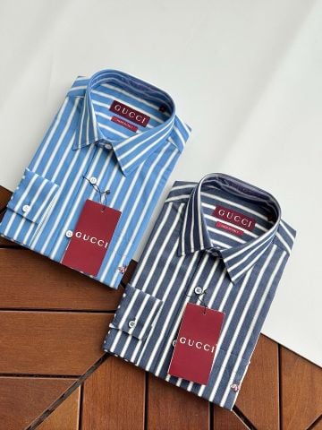 SƠ MI NAM G C KẺ SỌC COTTON POPLIN THÊU ONG