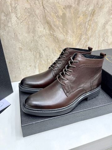 GIÀY BOOTS NAM PRAD* SAFFIANO CỔ NGẮN BUỘC DÂY