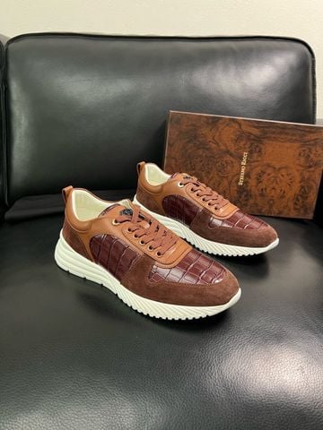 GIÀY SNEAKER NAM S R PHỐI DA BÒ DẬP VÂN CÁ SẤU & SUEDE
