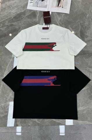ÁO THUN NAM NỮ GC HỌA TIẾT TRƯỢT TUYẾT WEB STRIPE COTTON T-SHIRT