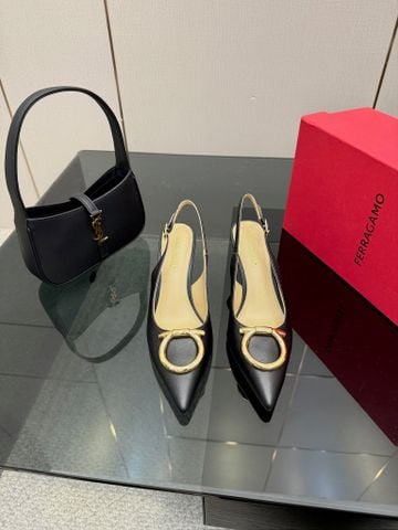 GIÀY CAO GÓT NỮ FRG DÁNG SLINGBACK MŨI NHỌN NƠ + KHÓA TRÒN THANH LỊCH DA LỲ