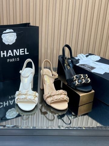 SANDAL CAO GÓT NỮ CN DA CỪU MỀM MỊN QUAI XÍCH VÀNG SANG TRỌNG PHOM GÓT VUÔNG TÔN DÁNG