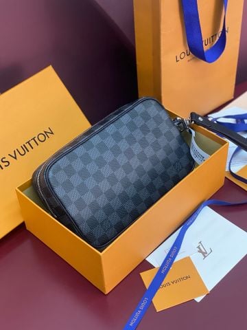 TÚI CẦM TAY NAM NỮ L V POCHETTE KASAI DAMIER GRAPHITE MẢNG DA BORNEO GREEN