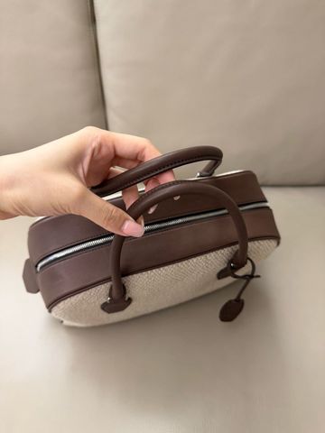 TÚI XÁCH NAM NỮ T R INDIA 12 – PHOM BOWLING COTTON–LINEN PHỐI DA YÊN NGỰA (HÀNG ORDER QUỐC TẾ)