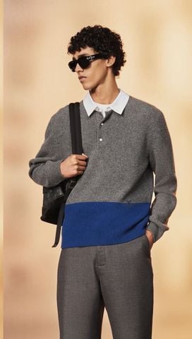 ÁO POLO DỆT KIM NAM L V DÀI TAY PHỐI MẢNG TƯƠNG PHẢN