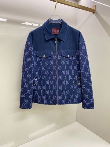 ÁO KHOÁC DENIM NAM G G PHỐI MẢNG DOUBLE G DỆT JACQUARD