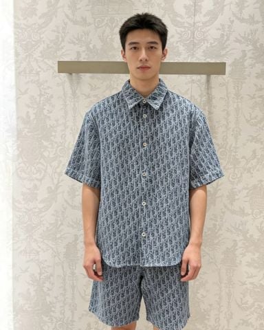 ÁO SƠ MI NAM D R TAY NGẮN DENIM JACQUARD COTTON-BLEND DỆT NỔI