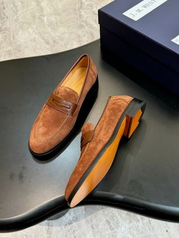 GIÀY NAM LOAFER JMW DA BÒ LỘN NÂU COGNAC THỦ CÔNG CAO CẤP