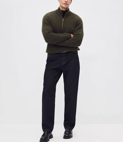 ÁO LEN NAM LP* CASHMERE CỔ ZIP NÂU LỊCH LÃM