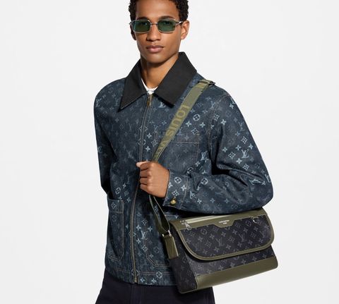 TÚI ĐEO CHÉO NAM L V COURRIER MESSENGER CANVAS ECLIPSE PHỐI DA XANH KHAKI