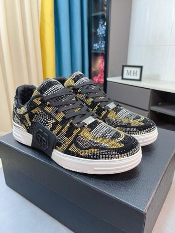 SNEAKER NAM P P LOW-TOP FULL STRASS PAVÉ PHỐI DA BÒ