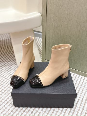 BOOT NỮ CHAN* MŨI VUÔNG DÂY XÍCH CỔ NGẮN GÓT TRỤ 5CM TIỂU THƯ SANG TRỌNG