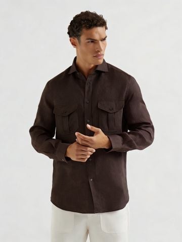 ÁO SƠ MI NAM BC 100% LINEN 2 TÚI HỘP PHOM SUÔNG TINH GỌN