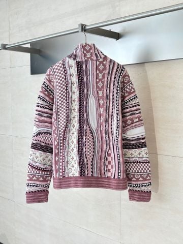 ÁO LEN NAM NỮ L V NIGO MONOGRAM HOA DỆT JACQUARD NỬA KHÓA CỔ