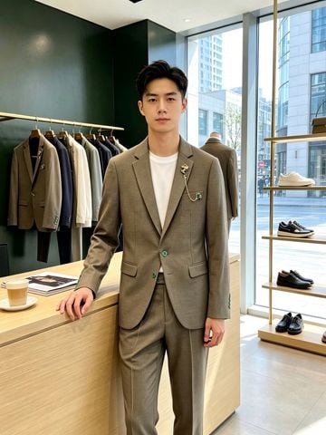 BỘ SUIT NAM L V PHOM SINGLE-BREASTED ĐÍNH GHIM CÀI TRANG SỨC