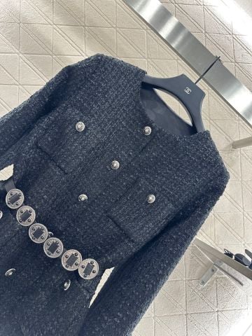 ÁO KHOÁC TWEED NỮ CHANE VÒNG CỔ TRÒN – ĐAI EO ĐĨA KIM LOẠI