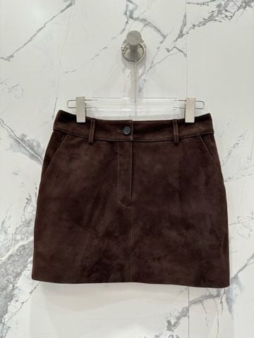 CHÂN VÁY NỮ YSL DA LỘN NÂU VINTAGE MINI – PHOM A-LINE TÔN DÁNG