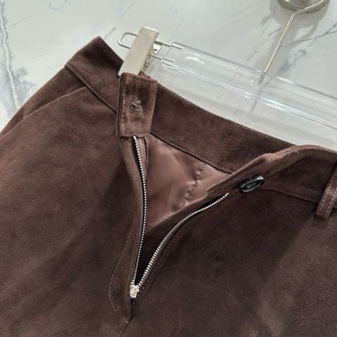 CHÂN VÁY NỮ YSL DA LỘN NÂU VINTAGE MINI – PHOM A-LINE TÔN DÁNG