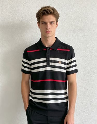 ÁO POLO NAM B B STRIPED KNIT SHORT-SLEEVE POLO LOGO THÊU NGỰA