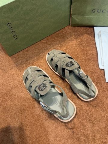 DÉP SANDAL NAM G G LIDO DOUBLE G QUAI ĐAN FISHERMAN DA BÒ NHẬP KHẨU, LÓT DA ÊM