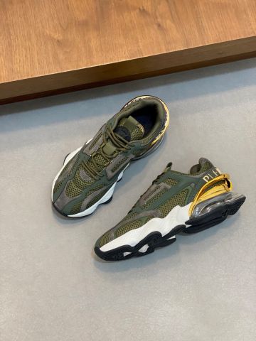 GIÀY NAM PHILIPPE* PLEIN* SNEAKER ĐẾ DÀY SIÊU NHẸ PHỐI LƯỚI & DA LỘN XANH RÊU – GÓT ÁNH VÀNG