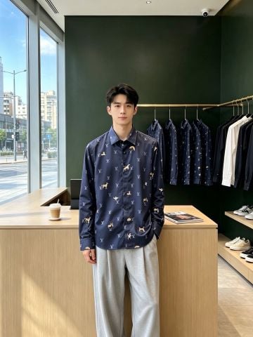 SƠ MI NAM L V PHIÊN BẢN CASUAL RELAXED FIT HỌA TIẾT ANIMAL PRINT ĐỘC ĐÁO