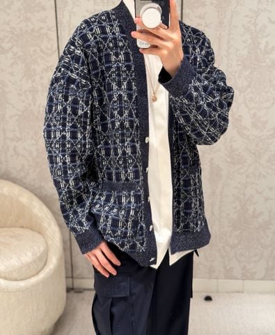ÁO CARDIGAN NAM NỮ D.O DỆT JACQUARD HAI MẶT HỌA TIẾT HÌNH HỌC NỔI