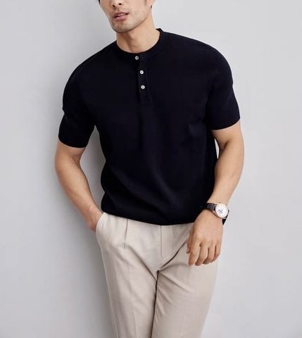 ÁO THUN DỆT KIM NAM LP CỔ HENLEY Ý PHOM GỌN SANG TRỌNG