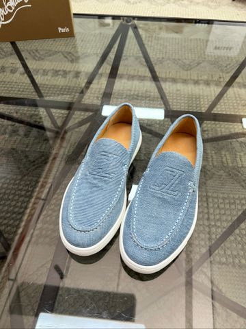 GIÀY SLIP‑ON NAM Lou.bou.tin* DENIM XANH NHẠT – ĐẾ ĐỎ CHẤT RIÊNG