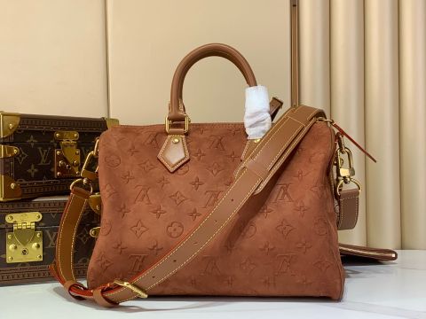 TÚI NAM NỮ L V SPEEDY P9 BANDOULIÈRE 30 DA BÊ SUEDE DẬP MONOGRAM