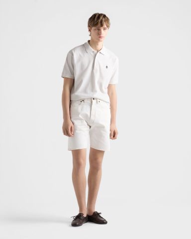 QUẦN SHORT NAM P R A D* DENIM TRẮNG WASHED BERMUDA