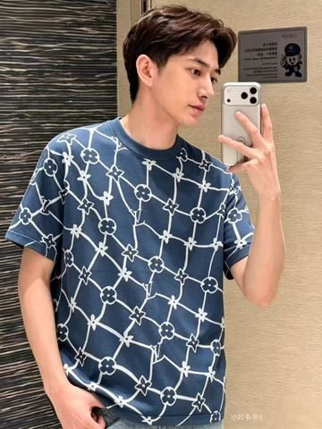 ÁO PHÔNG NAM NỮ L V PHOM RELAXED DỆT KNIT JACQUARD HAI MẶT HỌA TIẾT MẮT LƯỚI