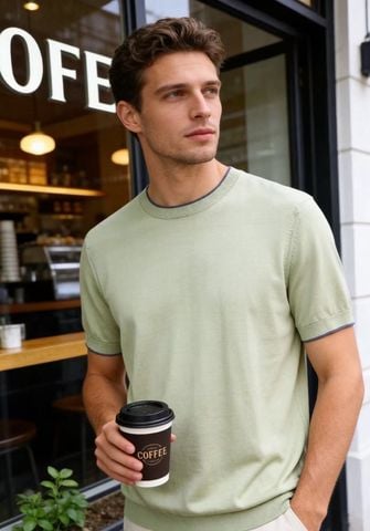 ÁO PHÔNG DỆT KIM NAM L P CỔ TRÒN PHOM RELAXED, VIỀN TƯƠNG PHẢN