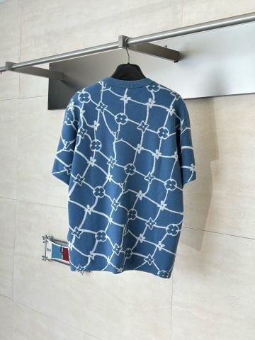 ÁO PHÔNG NAM NỮ L V PHOM RELAXED DỆT KNIT JACQUARD HAI MẶT HỌA TIẾT MẮT LƯỚI
