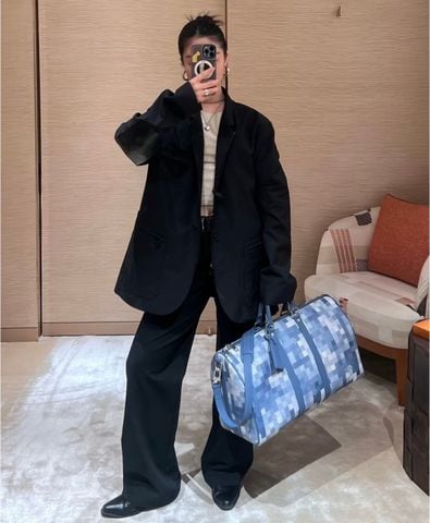 TÚI DU LỊCH NAM NỮ LV KEEPALL BANDOULIÈRE 45 DAMOFLAGE BLUE CANVAS