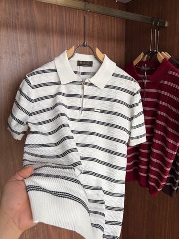 ÁO POLO NAM LP DỆT KIM HỌA TIẾT NỔI KẺ NGANG KHÓA ZIP THANH LỊCH