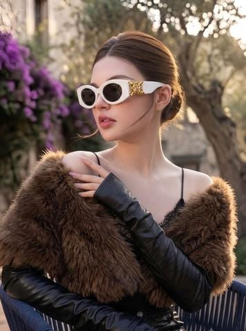 KÍNH MẮT NỮ R C DÁNG OVAL ĐIÊU KHẮC, GỌNG ACETATE BẢN DÀY PHỐI MONOGRAM ÁNH KIM