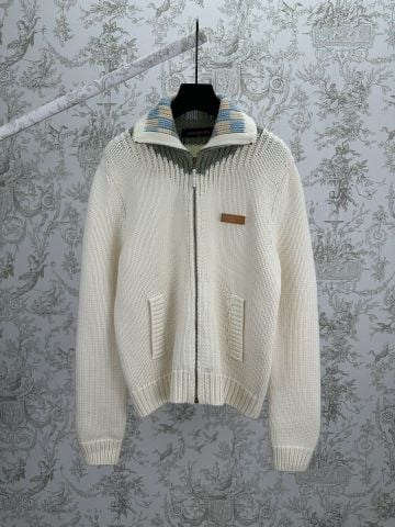 ÁO KHOÁC LEN NAM L V DÁNG ZIP CARDIGAN HỌA TIẾT DAMIER PHỐI CỔ CAO