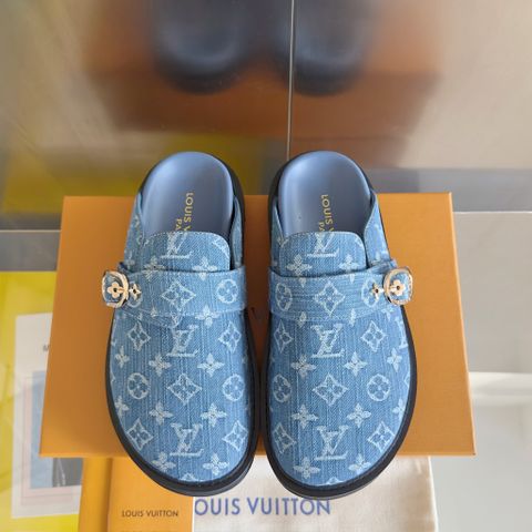 GIÀY MULE UNISEX LV* COSY COMFORT MONOGRAM XANH – ĐẾ 4CM,