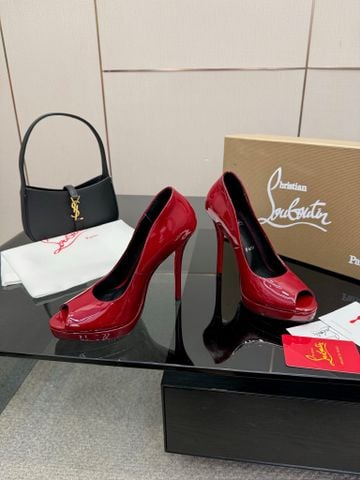 GIÀY CAO GÓT NỮ LBT PEEP TOE DA BÓNG ĐẾ ĐỎ GÓT 12CM ĐẾ 1.5CM